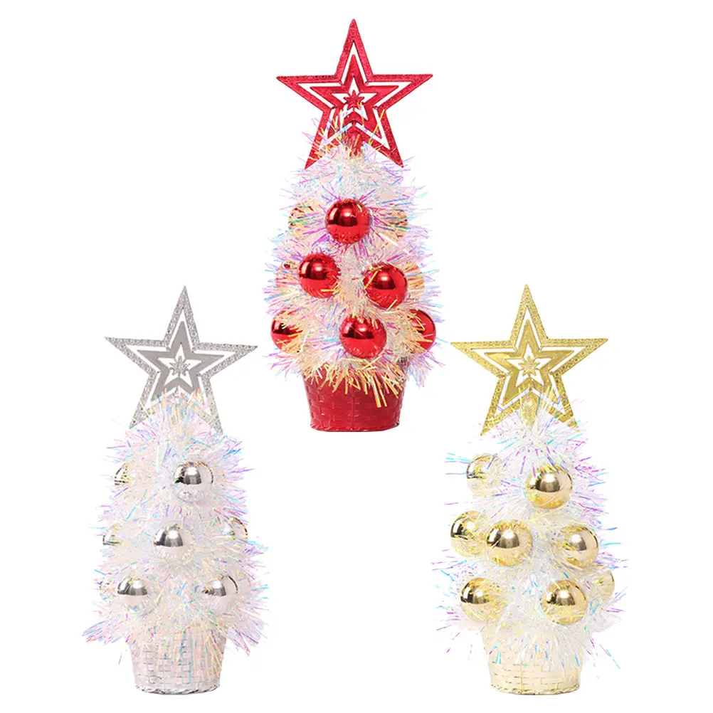 

3Pcs Mini Christmas Tree naments Artificial Xmas Trees Decor Desktop White Red Gold Colors Home Party Tabletop Display