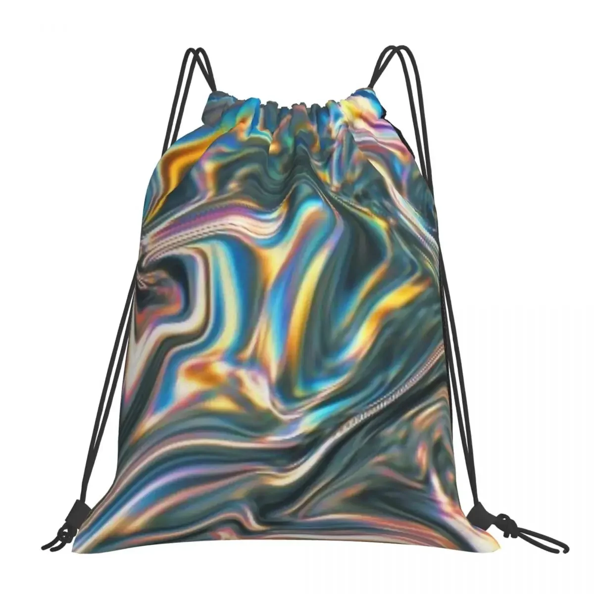 Holographic Metallic Rainbow Backpacks Casual Portable Drawstring Bags Drawstring Bundle Pocket Storage Bag Book Bags For Travel