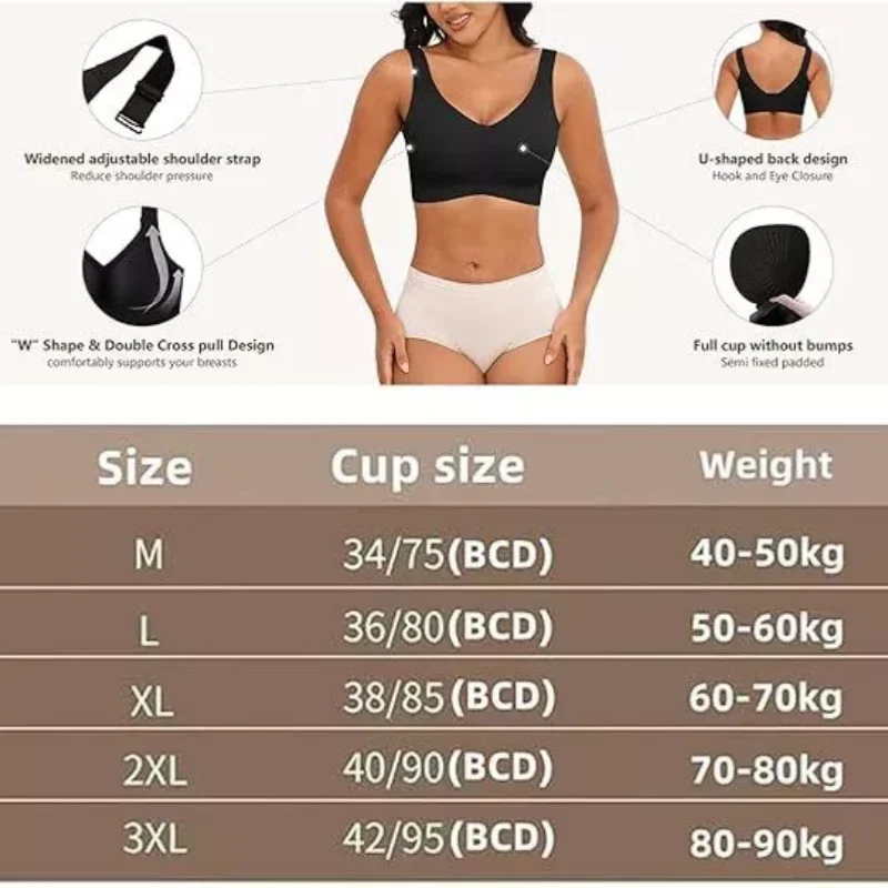 Women Seamless Push Up Bra Adjustable Lifting Bralette Underwear No Steel Ring Breathable Push Up Yoga Vest Bras  Deep V Gather view 6