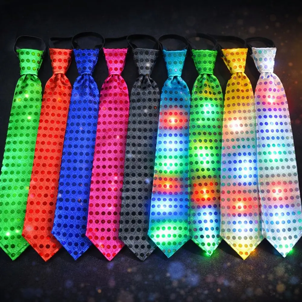 

Dot Print LED Luminous Tie Colorful Lightweight Sequins Glowing Tie Battery Powered Unique Men Women Necktie Party Accessories