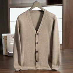 High-grade 2023 New Autumn 100% Cashmere Sweaters Winter Fashion Clothing Men's Sweaters Solid Color Slim Fit Men Knit Cardigan