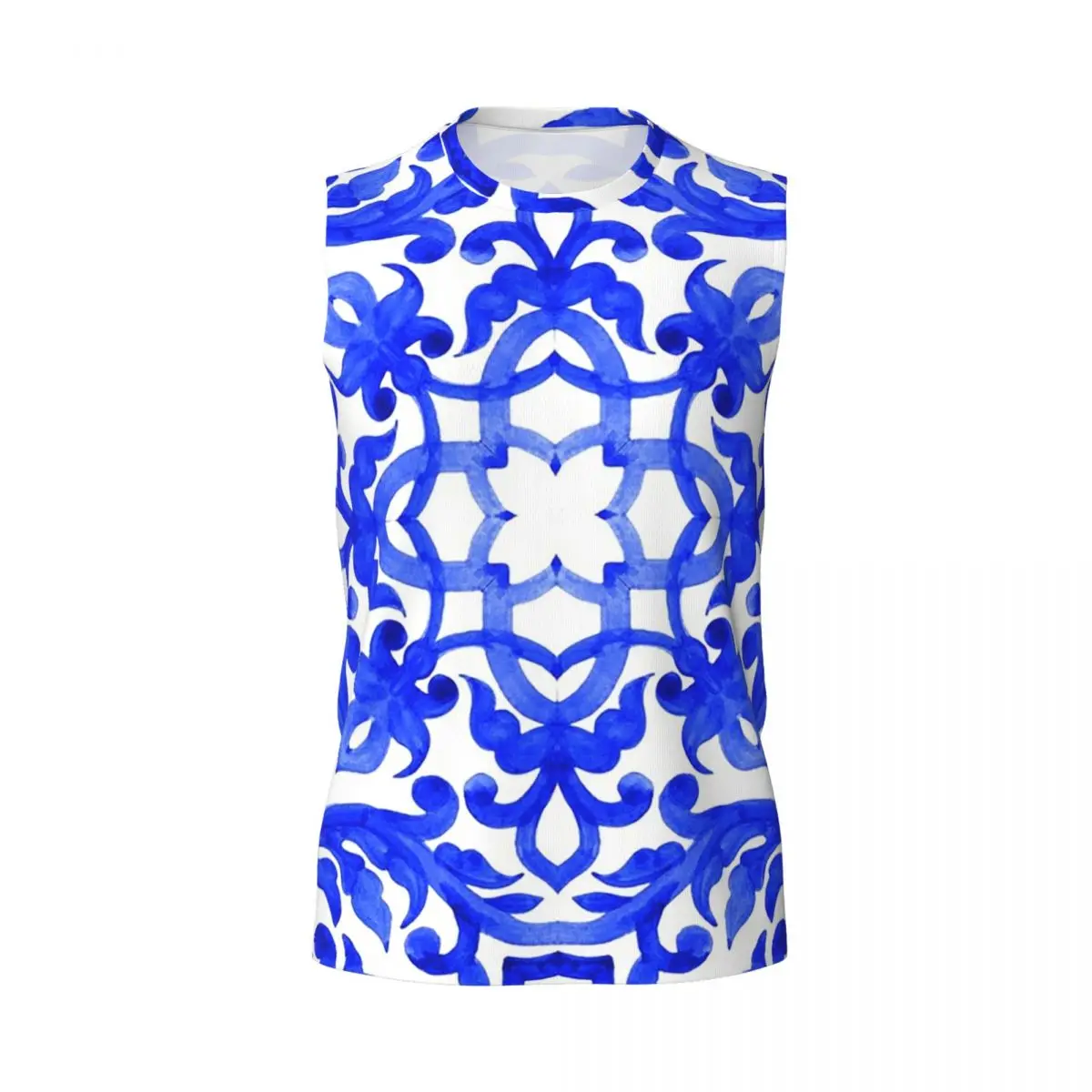 Portuguese Azulejo Tiles Men Printed Sleeveless T-shirt Casual Hip Hop Street Style Beach Holiday Tank Tops