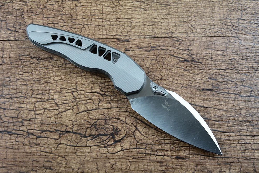 TWOSUN TS629 D2 Satin Blade Folding Pocket Knife Ceramic Ball Bearing Titanium Handle for Gift Collection Outdoor Survival