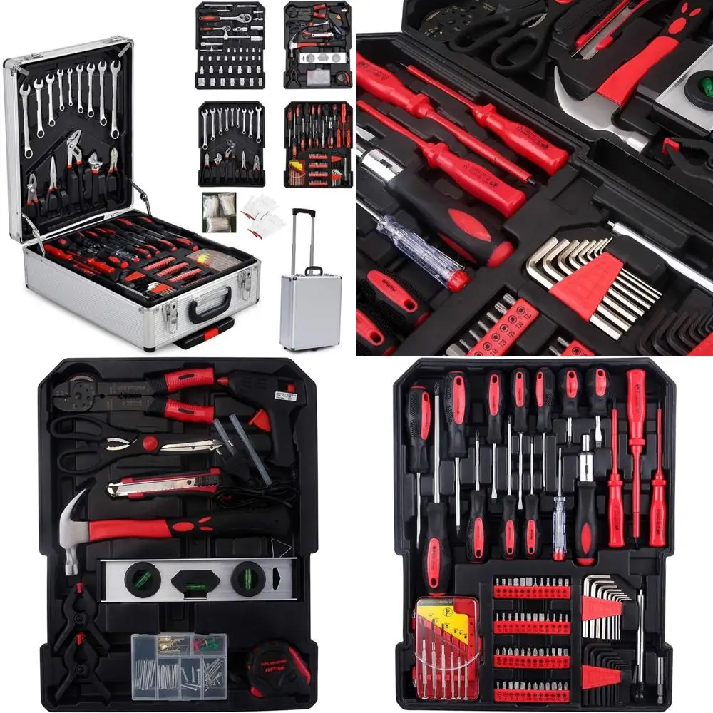 

Complete 799-Piece Household and Auto Repair Tool Kit with Aluminum Case and Silver Trolley for Comprehensive Home and Vehicle M