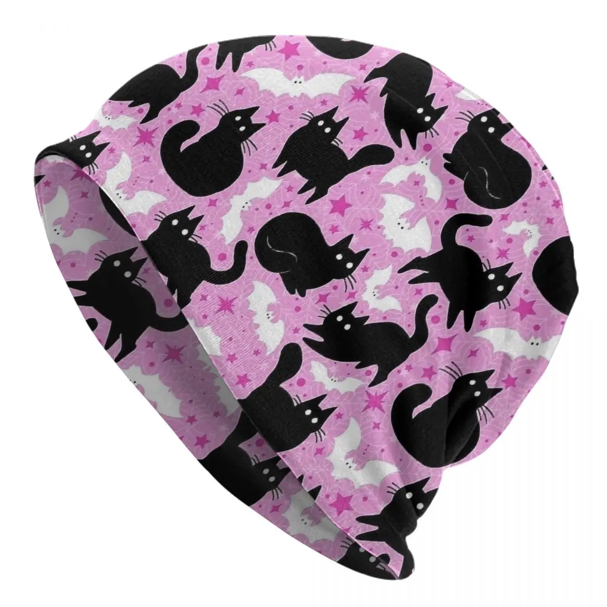 Black Cats And Bats Pink Halloween Cap Cute Hip Hop Unisex Street Skullies Beanies Hats Spring Head Wrap Bonnet Knitting Hats