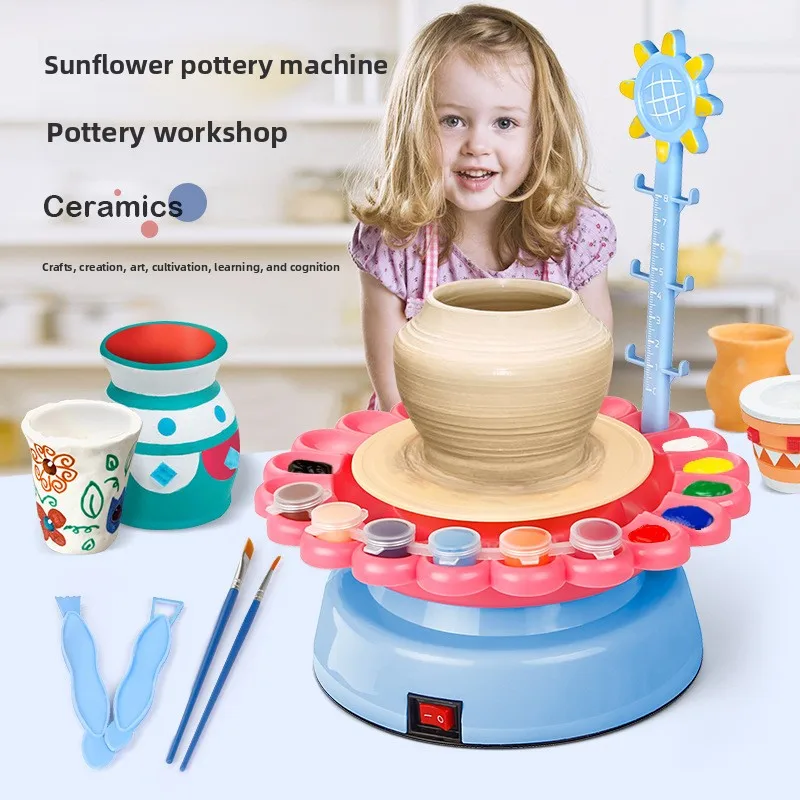 

DIY clay wheel kit, soft clay, children's non burning and non baking clay, sunflower pottery making machine, electric turntable
