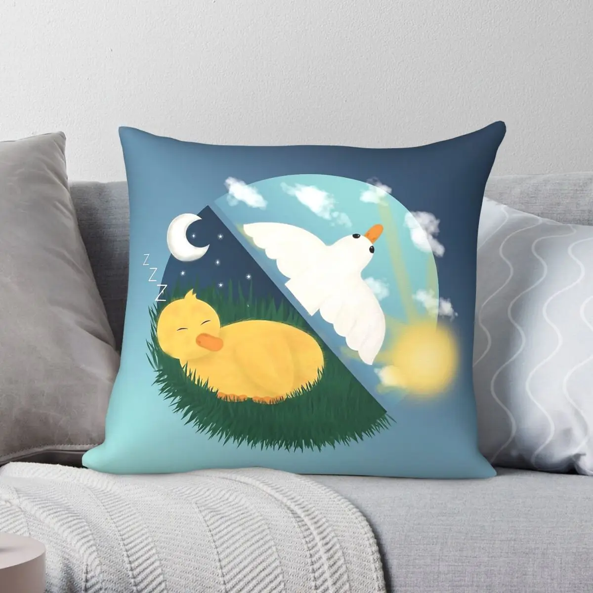 Cute Duck Sky Flying Freedom Pillowcase Polyester Linen Velvet Printed Zip Decorative Room Cushion Cover 45x45
