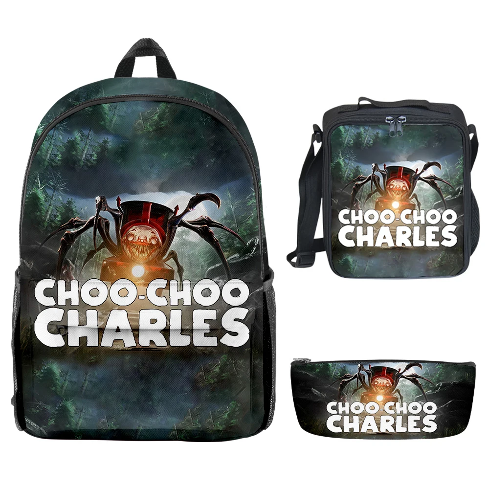 Hip Hop Popular Cool Choo-Choo Charles 3D Print 3pcs/Set School Bags Laptop Daypack Backpack Crossbody Lunch bag Pencil Case