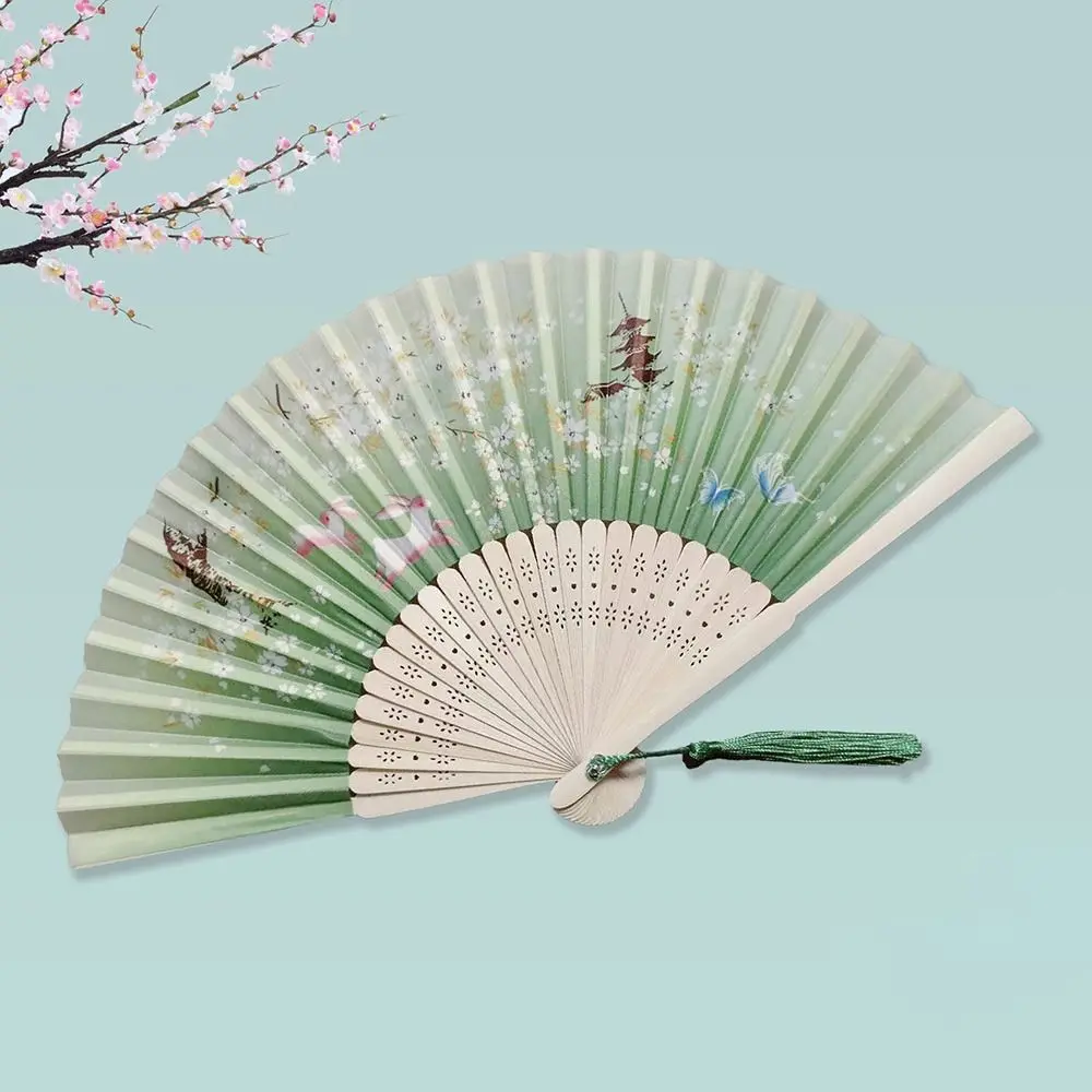 2024 Silk Vintage Folding Fan Colorful Bamboo Hand Fan Hand Fan Tassel Elegent Shank Classical Dance Fan Home Decoration