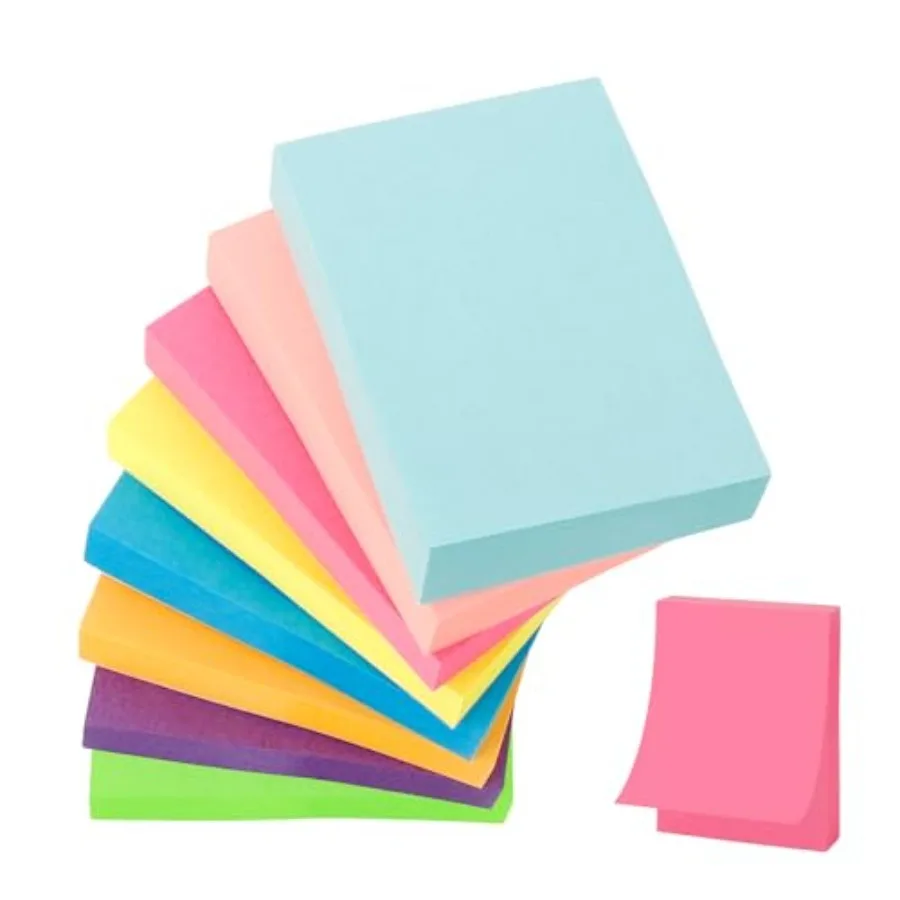 Mini Sticky Notes - Self-Stick Note Pads, 1.5x2 Inch 100 Sheets/Pad, Colorful 8 Pads Sticky Notes Bulk for Home Notebook, Super