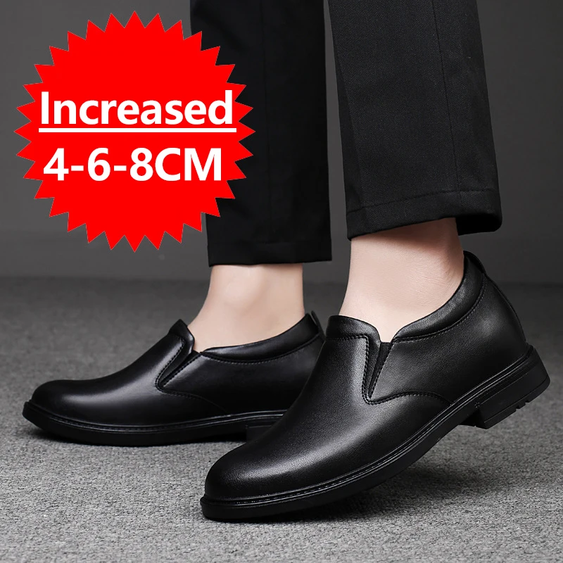 Men Leather Shoes Business Dress Shoes Slip On Invisible Inner Height Increasing Men's Shoes 6/8 CM Wedding Shoes Big Size 36-47