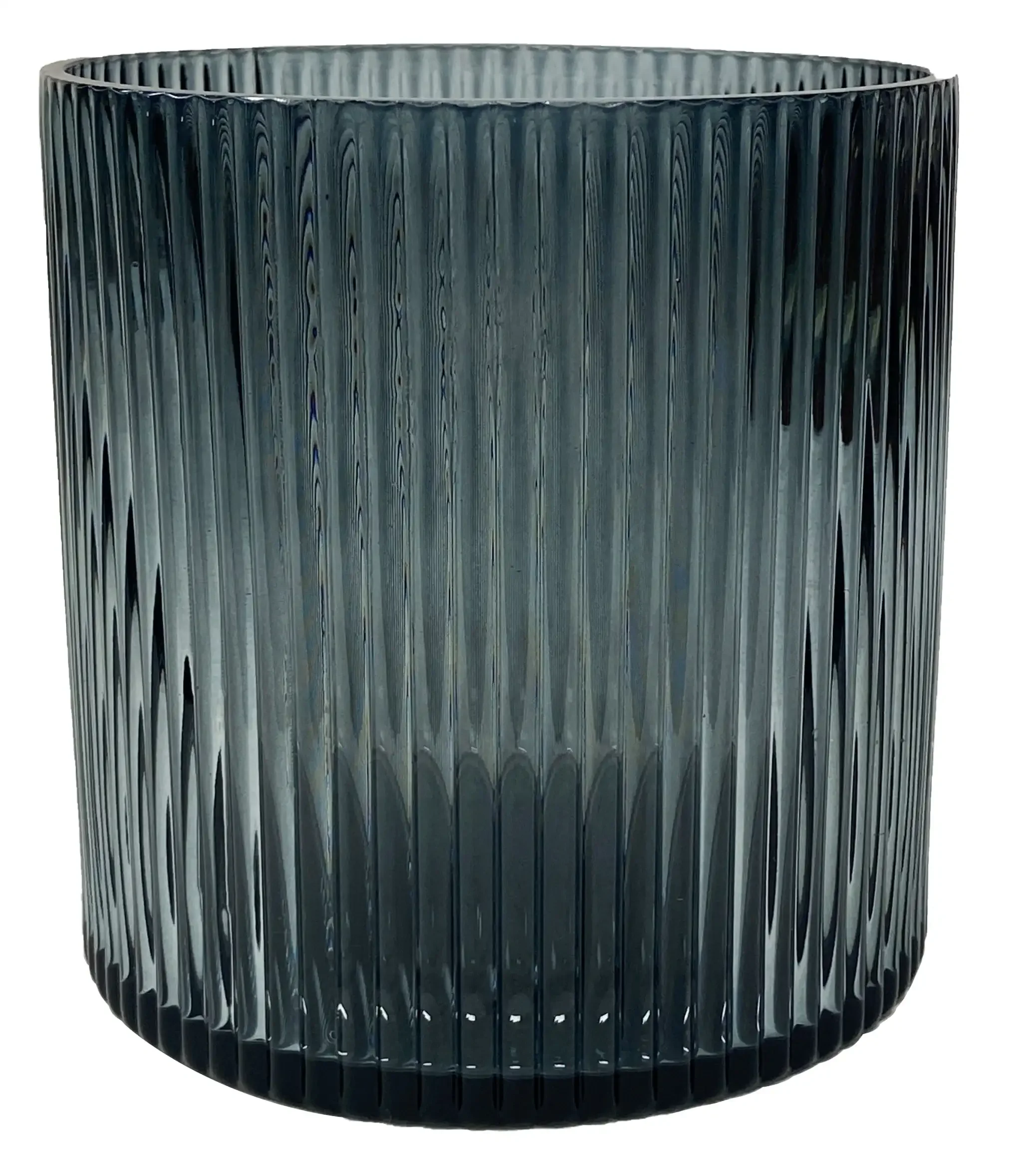 5" Decorative Smoke Glass Ribbed Pillar Candle Hurricane, Medium