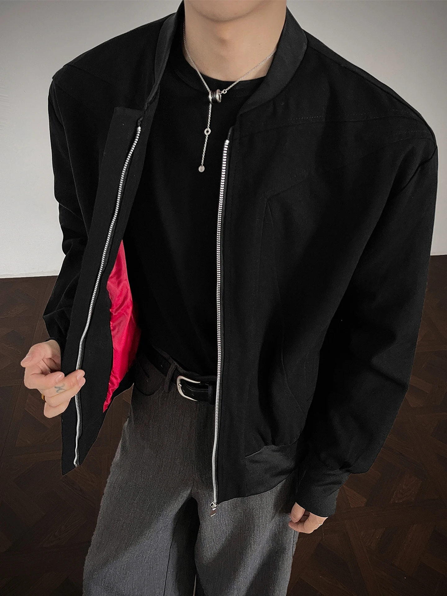 

American Sle Red Inverted e Jaet Men's Autumn Trendy Heavyweight Haome Worn Casual Loose Long Sve Coat