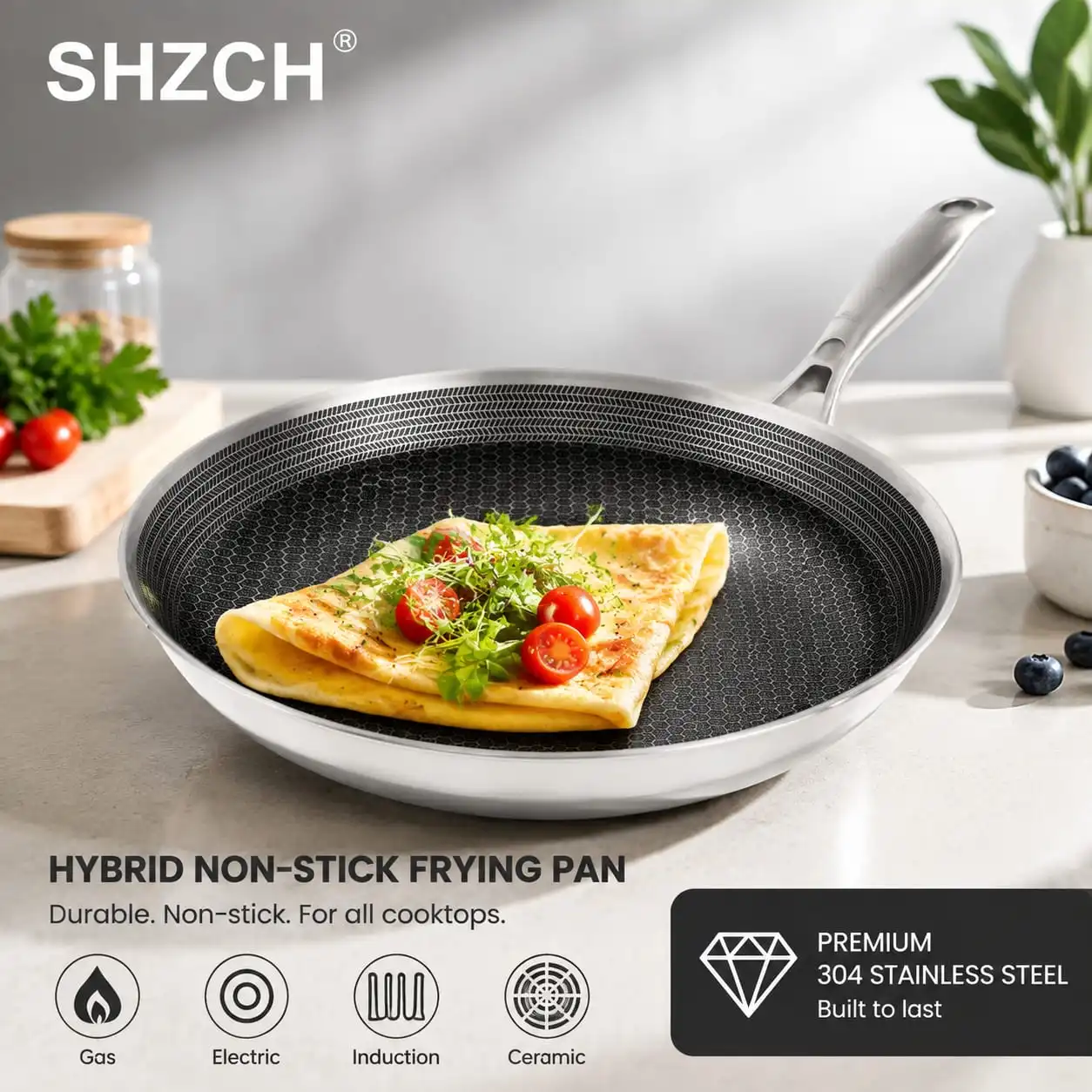 Crepe Nonstick Honeycomb Pan Stainless Steel Ergonomic Handle Kitchen Pancake Pan Induction Compatible