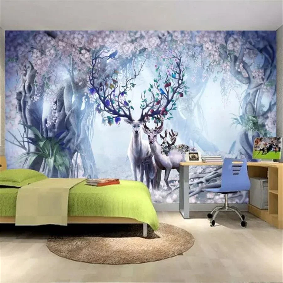 

Custom wallpaper 3D mural beautiful elk Nordic butterfly dream living room bedroom background wall Children's room Decorativen