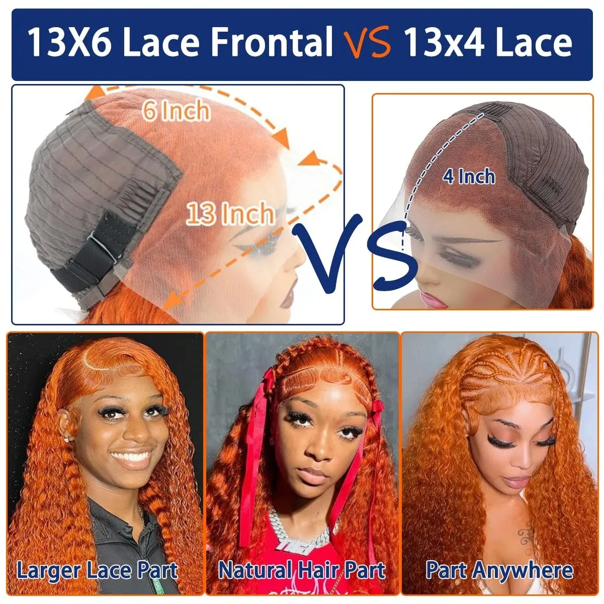34 36Inch Orange Ginger Water Wave Lace Front Wigs 13x4 13x6 #350 Colored Wigs Brazilian Human Hair Deep Wave Curly Wigs 200 Density image 7