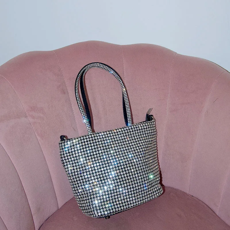 لامعة، مرصعة بالماس، حقيبة سلة خضروات، تصميم متخصص، حقيبة يد بسيطة، حقيبة ساعي ذات سعة كبيرة #5