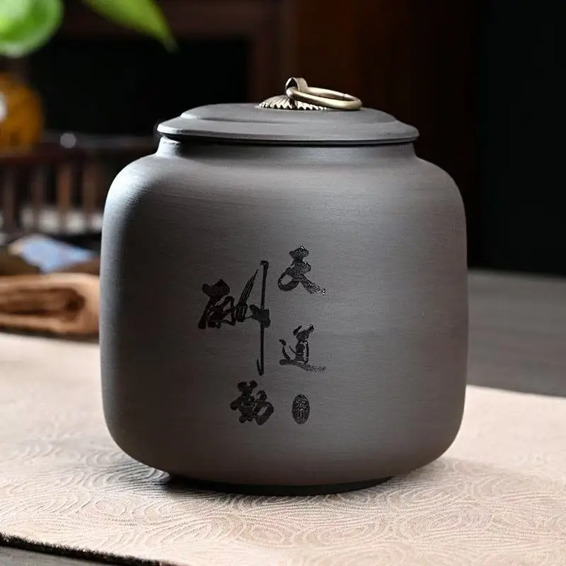 Creative Black Purple Clay Tea Can Ceramic Tea Pot Sealed Candy Jar Ore Purple Art Tea Can Moisture-Proof Sealed Storage Pot