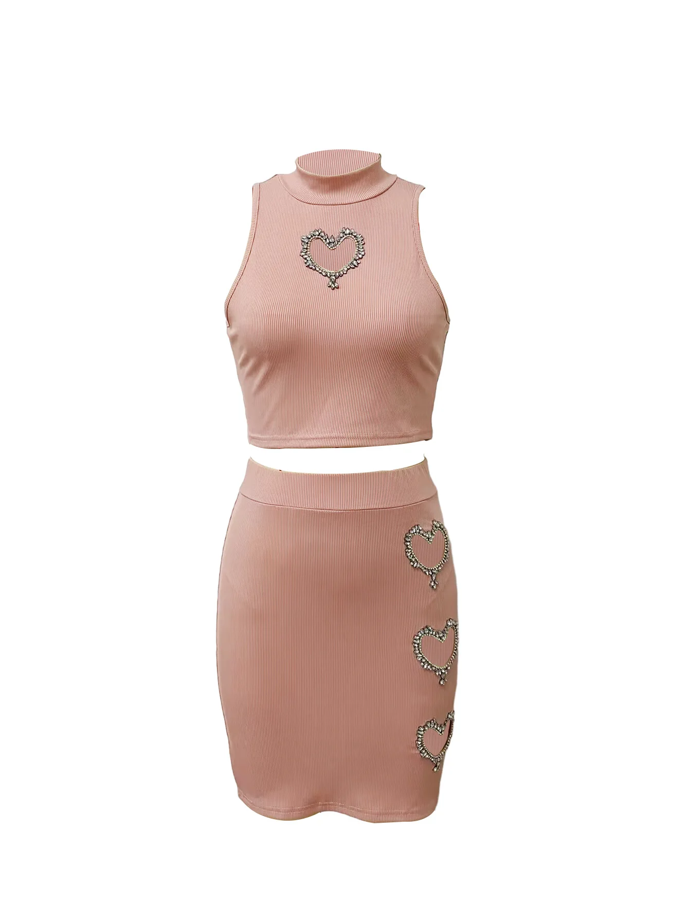 New Fashion Women's Two-Piece Summer Sleeveless Half-Turtleneck Top And Slim-Fit Skirt Set Solid Color Ladies 2-Piece Suit