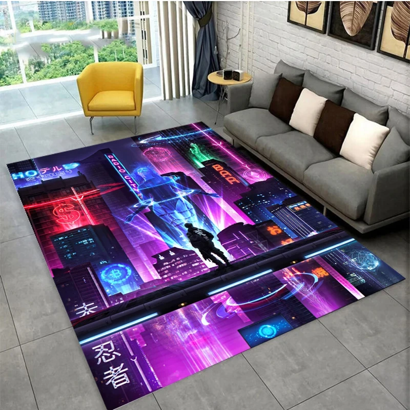

Cyberpunk Urban Nightscape Printed Carpet, Living Room Bedroom Home Decoration Area Rugs, Kitchen Bathroom Anti-slip Floor Mat