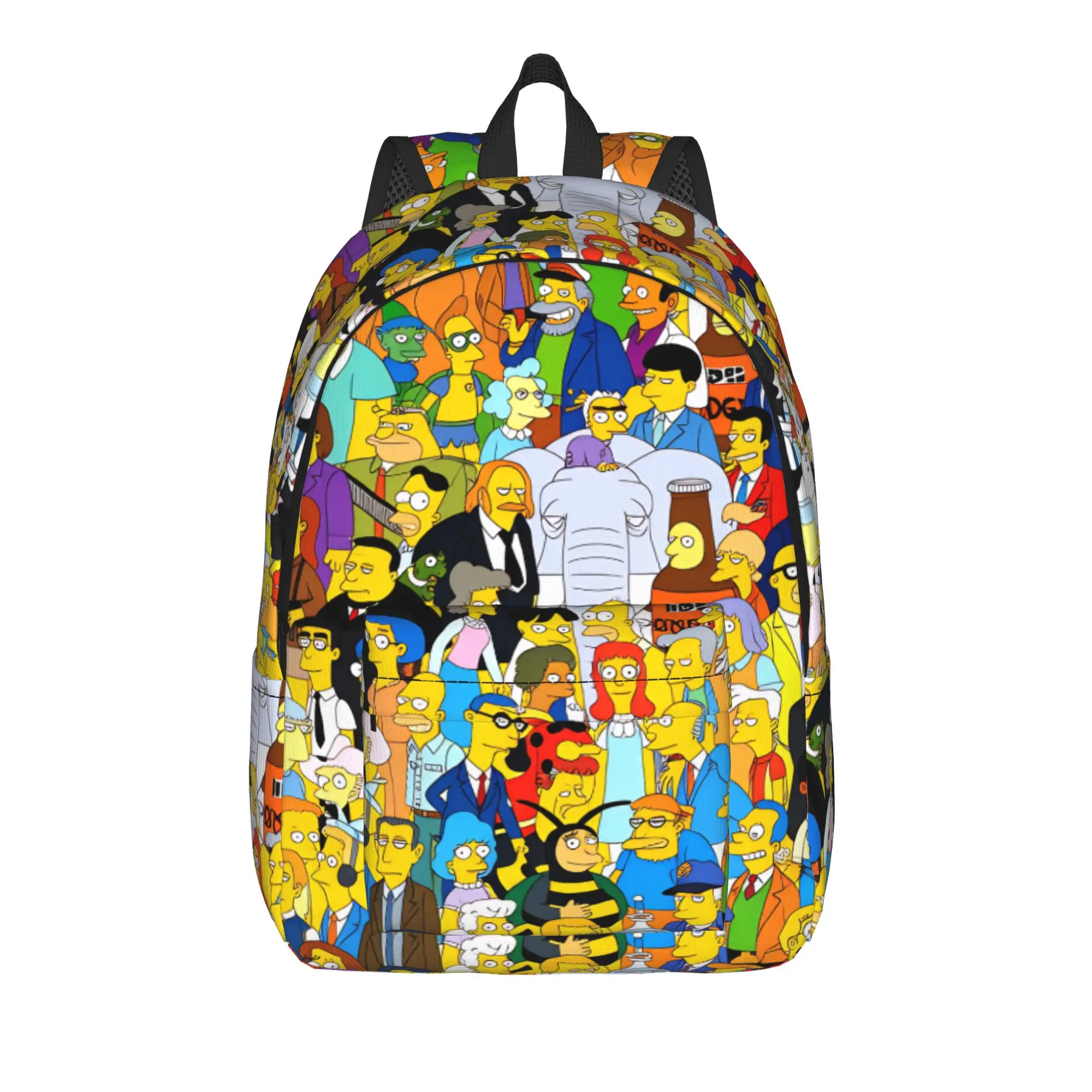 S-Simpsons All Characters Yellow Background Collage Backpack Men Print Backpacks Polyester School Bags Camping Design Rucksack