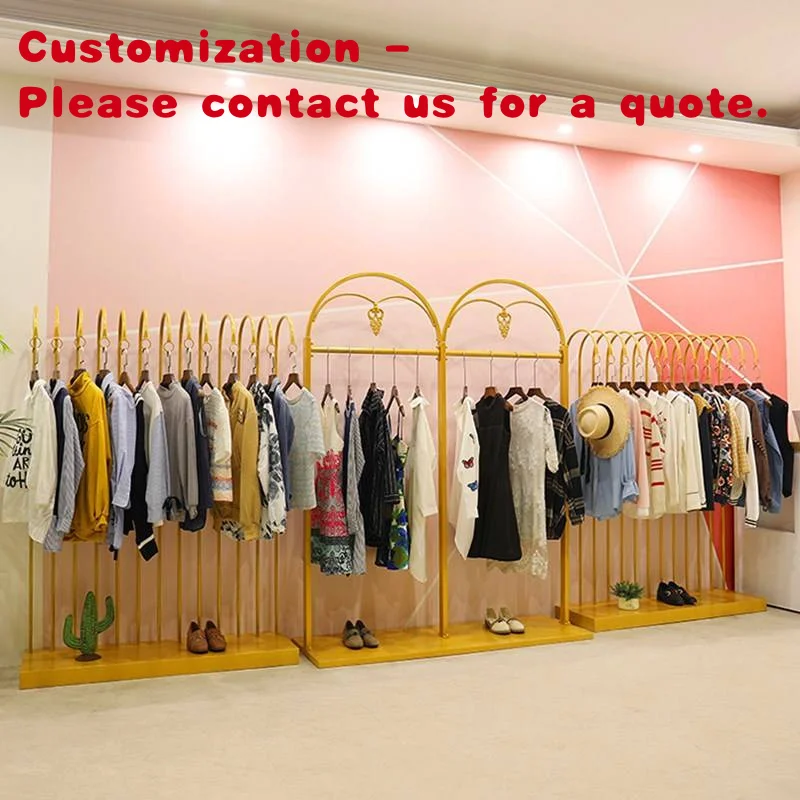 custom.Customized Clothing Store Boutique Metal Display Stand Cloth Stainless Steel Shiny Garment Racks Clothes Shops