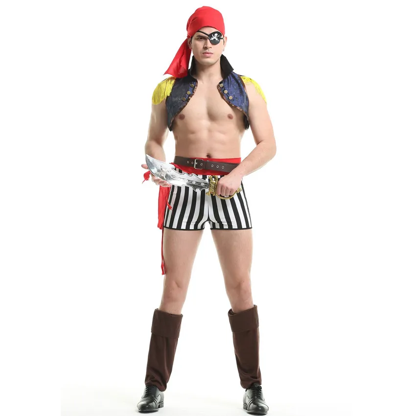 Sexy Pirate Uniform Cosplay Lingerie Set for Men Halloween Costume Male Nightclub Games Role Play Exotic Porno Outfits Nightwear