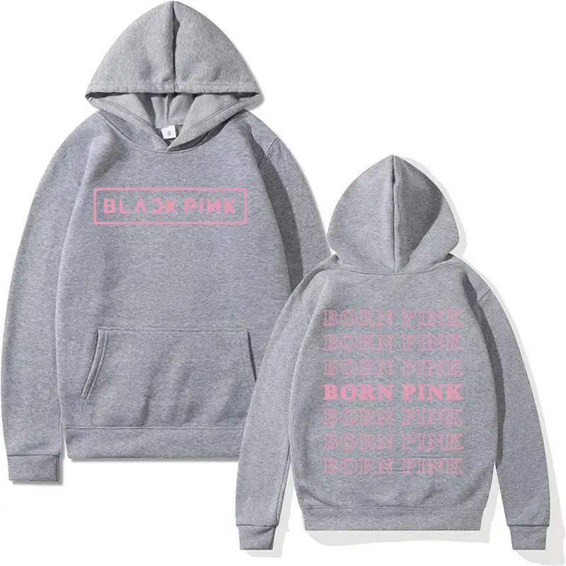 Black Pink Graphic Hooded Men Women\'s Fashion Aesthetic Kpop Streetwear Y2k Sweatshirt Unisex Autumn/Winter Casual Fleece Hoodie