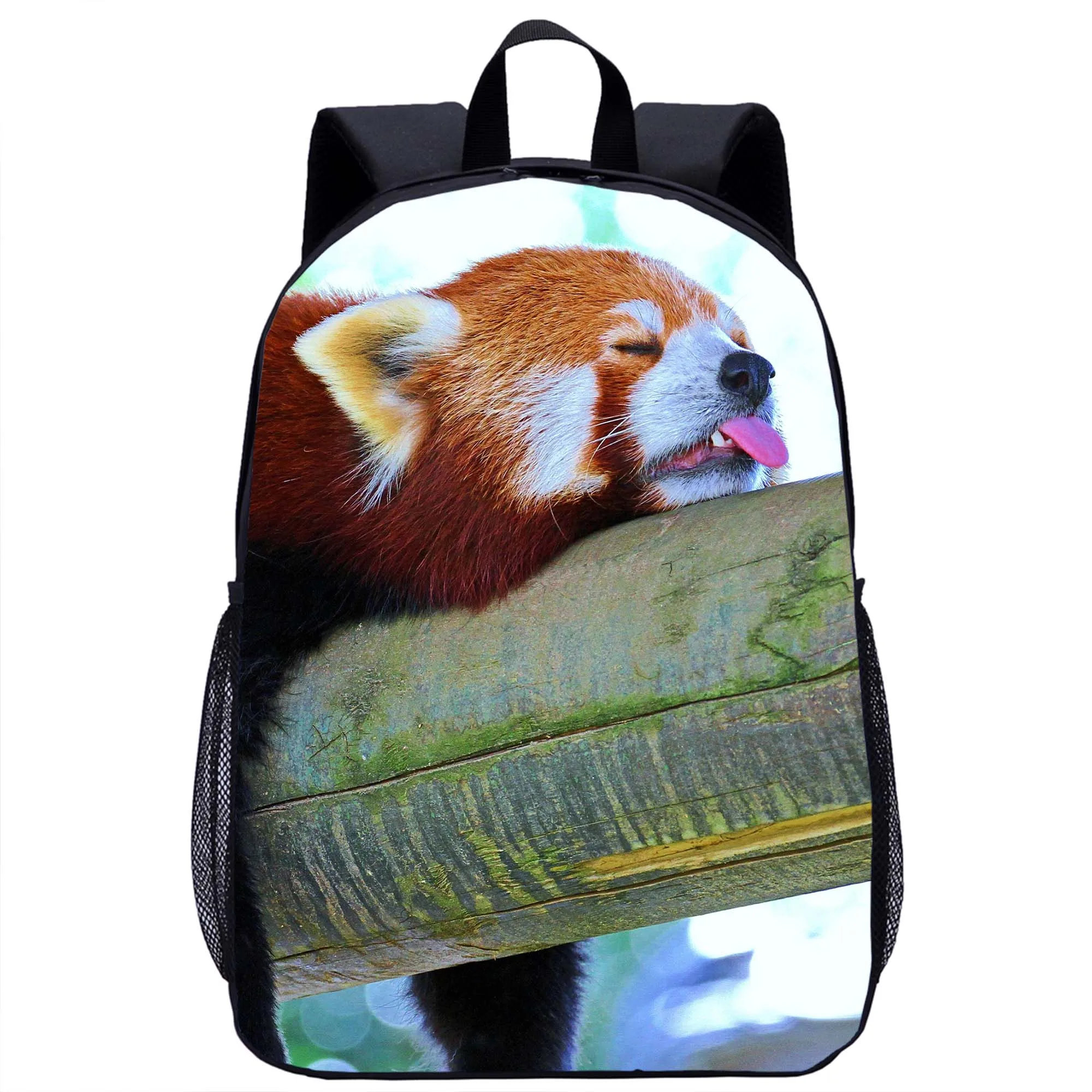 Tas ransel PANDA สีแดงน่ารักกระเป๋านักเรียนเด็กกระเป๋าแล็ปท็อปเด็กหญิงเด็กชายกระเป๋าเป้สะพายหลังแบบลำลองสำหรับวัยรุ่นทุกวัน