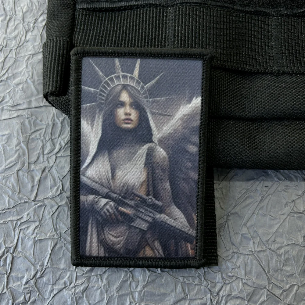 Goddess Gun Angel Statue of Liberty Military Patch on Clothes Hook and Loop Patches Backpack Tactical Equipment Emblem