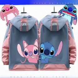 Anime Stitch Couple Coat Kawaii Stitch Fashion Cartoon Print Jacket Windproof Loose Hooded Top Autumn and Winter Warm Overcoat