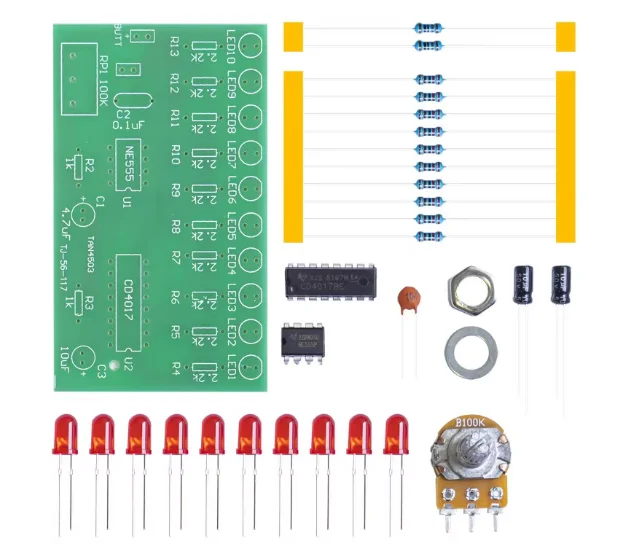 NE555 + CD4017 Placa de circuito de soldagem de luz de fluxo DIY Kit de fabricação eletrônica