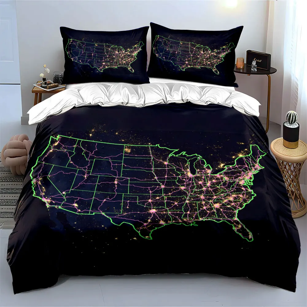 Night Cityscape Map Poster Set Multiple sizes kid's and adults' bedroom Exquisite 3PC bedding set, gift