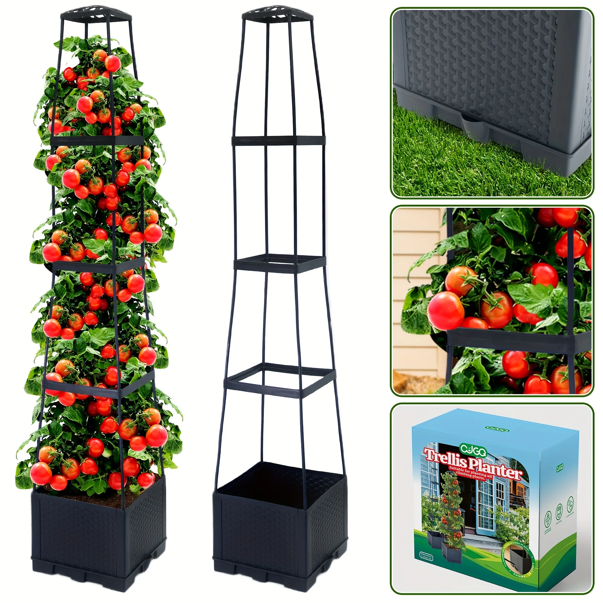 

2 Pack 57Inch Self-Watering Tomato Planter Box With Trellis, Trapezoidal Climbing Cage For Patio Garden Indoor Outdoor