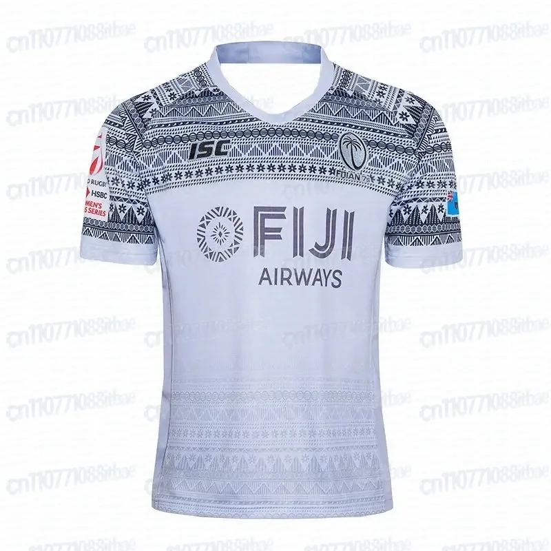Fiji  Rugby Away Jersey, White Tribal 3D Printed Pattern, Breathable Quick DryingJersey,FamilyMatching and Parent-child Outfit