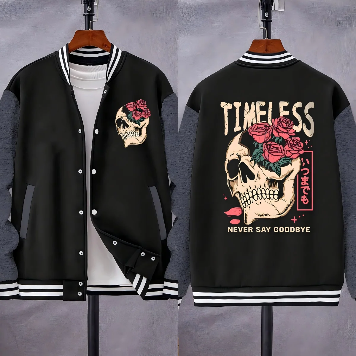 

Вневременная мужская бейсбольная форма с принтом цветочного черепа Never Say Goodbye, осенняя модная одежда, флисовая куртка большого размера, куртки в стиле хип-хоп