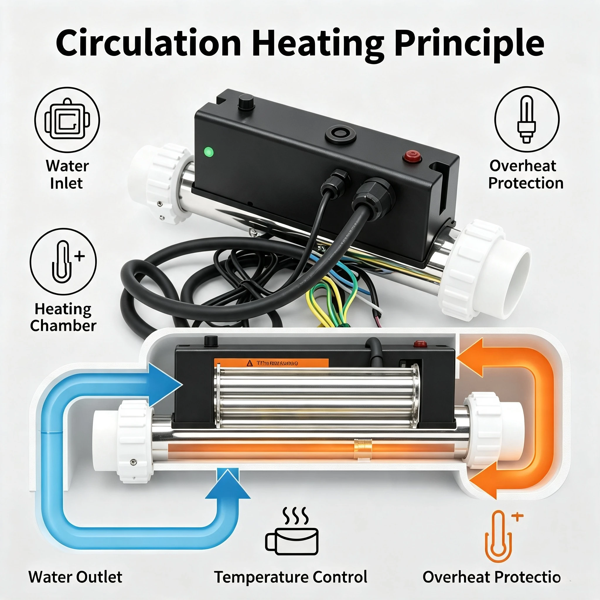 220V Electric Spa & Pool Water Heater w/ Digital Thermostat, SS Heating Tube & Flow Switch for Hot Tub Jacuzzi & Small Pool