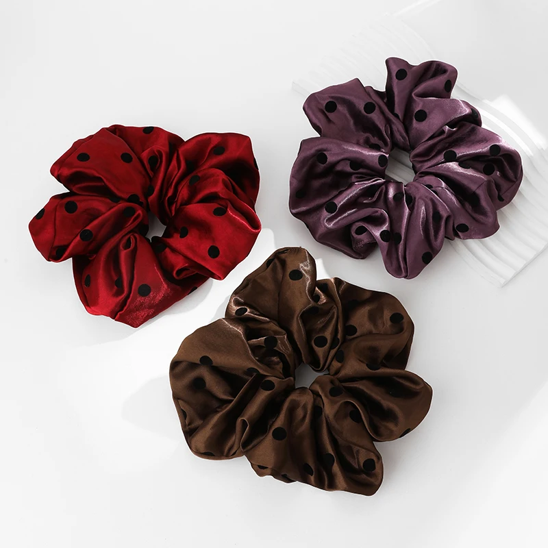Withyoo |   Moda Corea Dot Scrunchies in raso Donna Grigio Grandi fasce per capelli Elastico per capelli Ragazze Porta coda di cavallo Corda per capelli