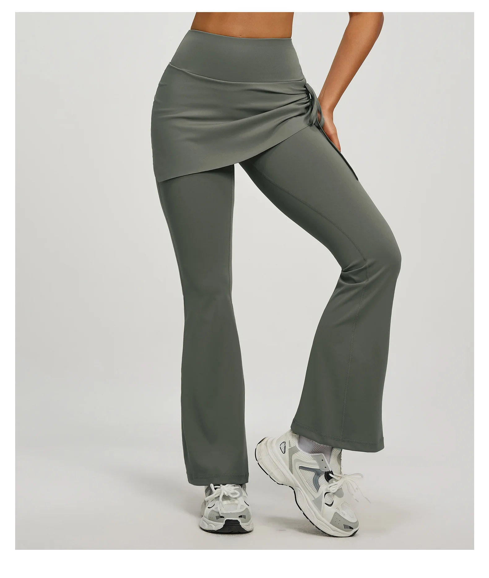 Cross-border new style crinkled false two-piece flared yoga pants, high-waisted, buttocks-lifting fitness pants for Pilates.