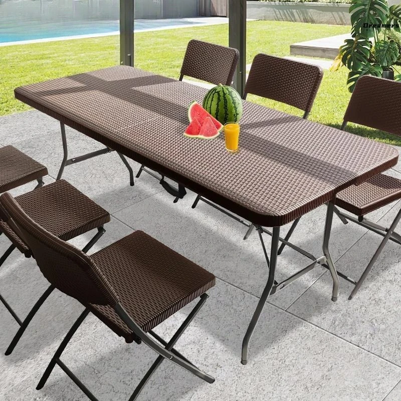 

Outdoor dining table and chairs courtyard open-air table waterproof and sunscreen portable plastic garden stall rattan weaving