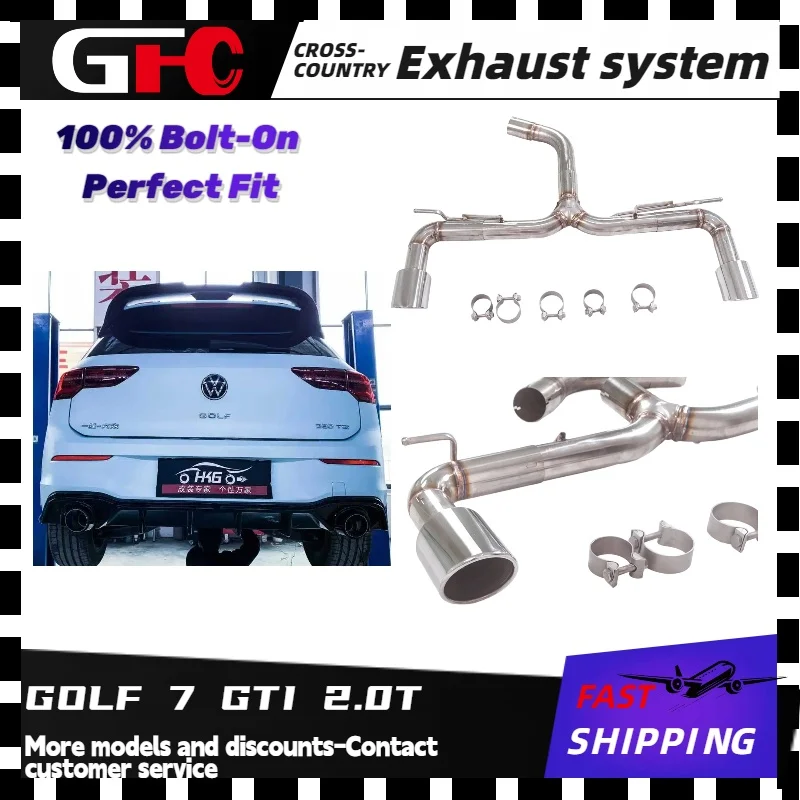 Exhaust system Golf 7 GTI 2.0T. High-performance stainless steel exhaust pipe, universal.