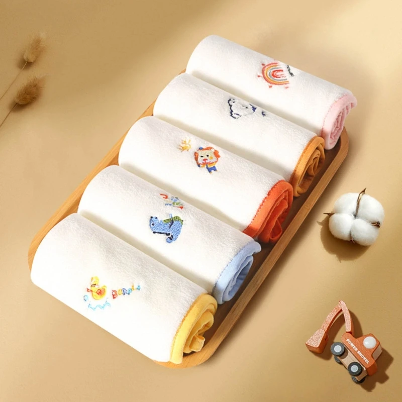 5Pcs/Set Baby Coral Wiping Towel Square Handkerchief Strong Absorbent Hand Cloth for Newborn Infants Toddler 30cm