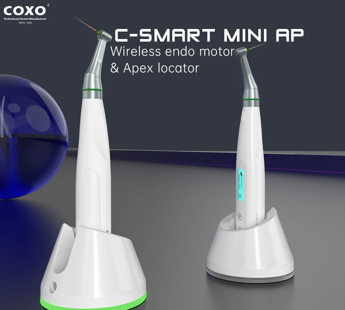 COXO C-SMART MINI AP Dental Wireless Endo Motor with Apex Locator 16:1 Mini Angle Head Dental Root Canal Preparation Machine