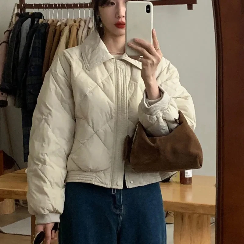 سترات نسائية كورية غير رسمية دافئة فضفاضة حلوة كل مباراة سحاب بسيط منتفخ معاطف الصلبة مكتب سيدة فضفاضة طويلة الأكمام أبلى جديد #3