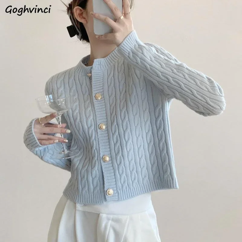 Cardigan Women Solid Gentle Stylish Knitted Vintage Twist O-neck Soft Lazy Sweater Outwear All-match Korean Fashion Autumn Ins