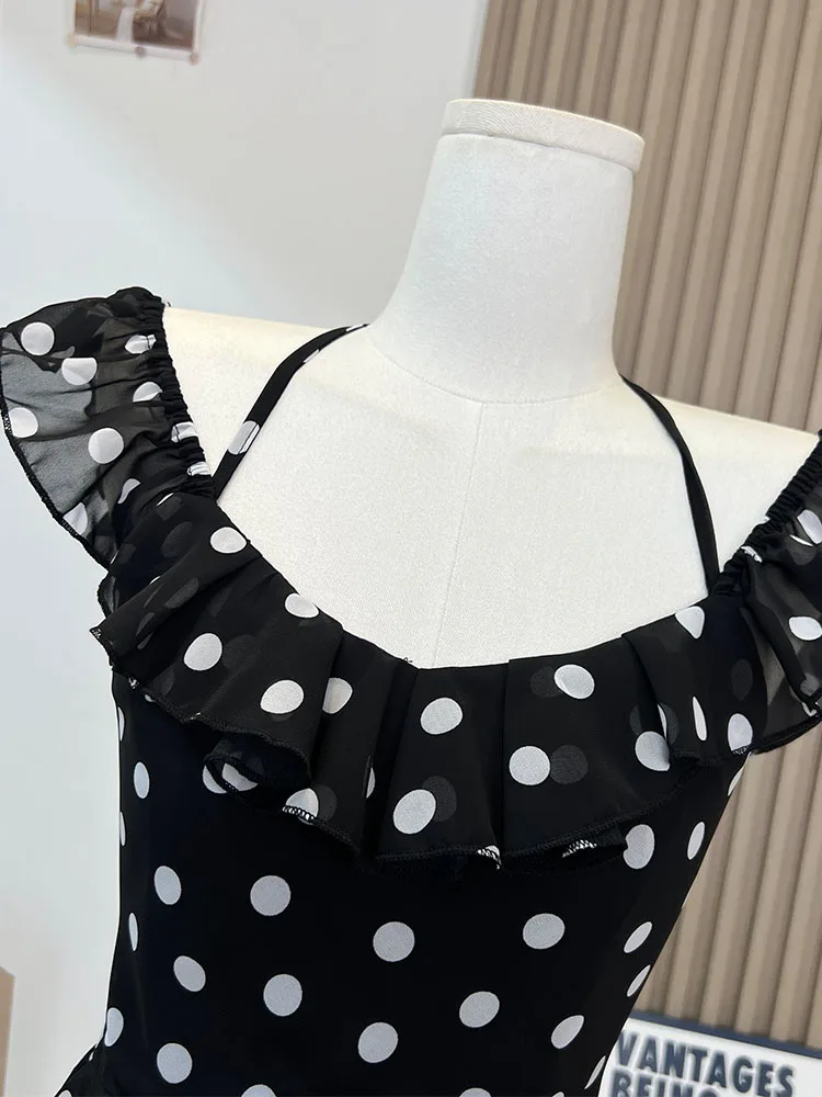 Summer 2024 New Design Women Polka Dot Butterfly Sleeve T-Shirts American Style Sexy Quality Halter Top Daily Cozy Gyaru Tees