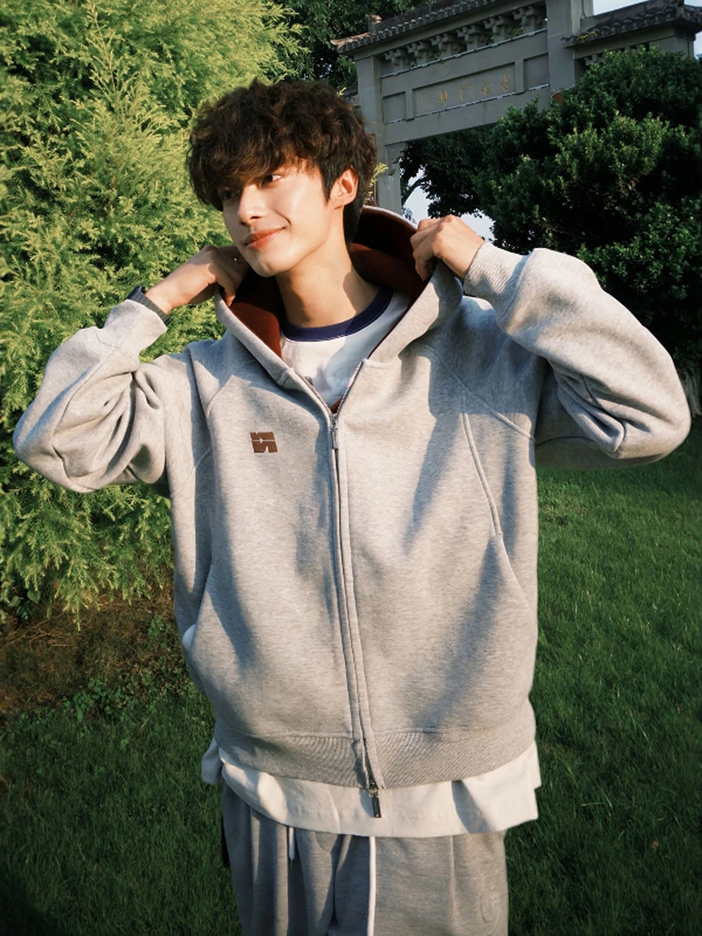 

American Sle Vintage Hoodie 500g Heavyweight ex ort Boxy Flower ey Open Cardigan Couple Jaet Casual Long Sve