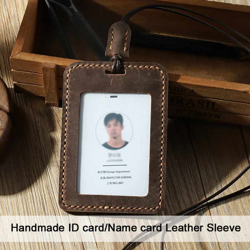 

Handmade Vintage Crazy horse Genuine leather card holders ID holder name sleeve Badge Case