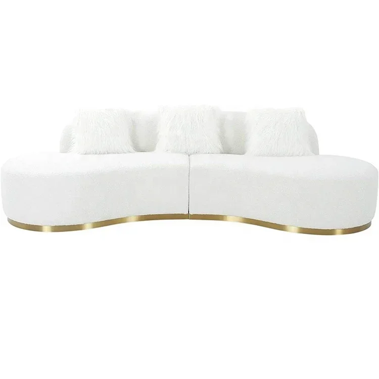 Luxury living room furniture white fabric boucle curved couch living room sectional sofa modern