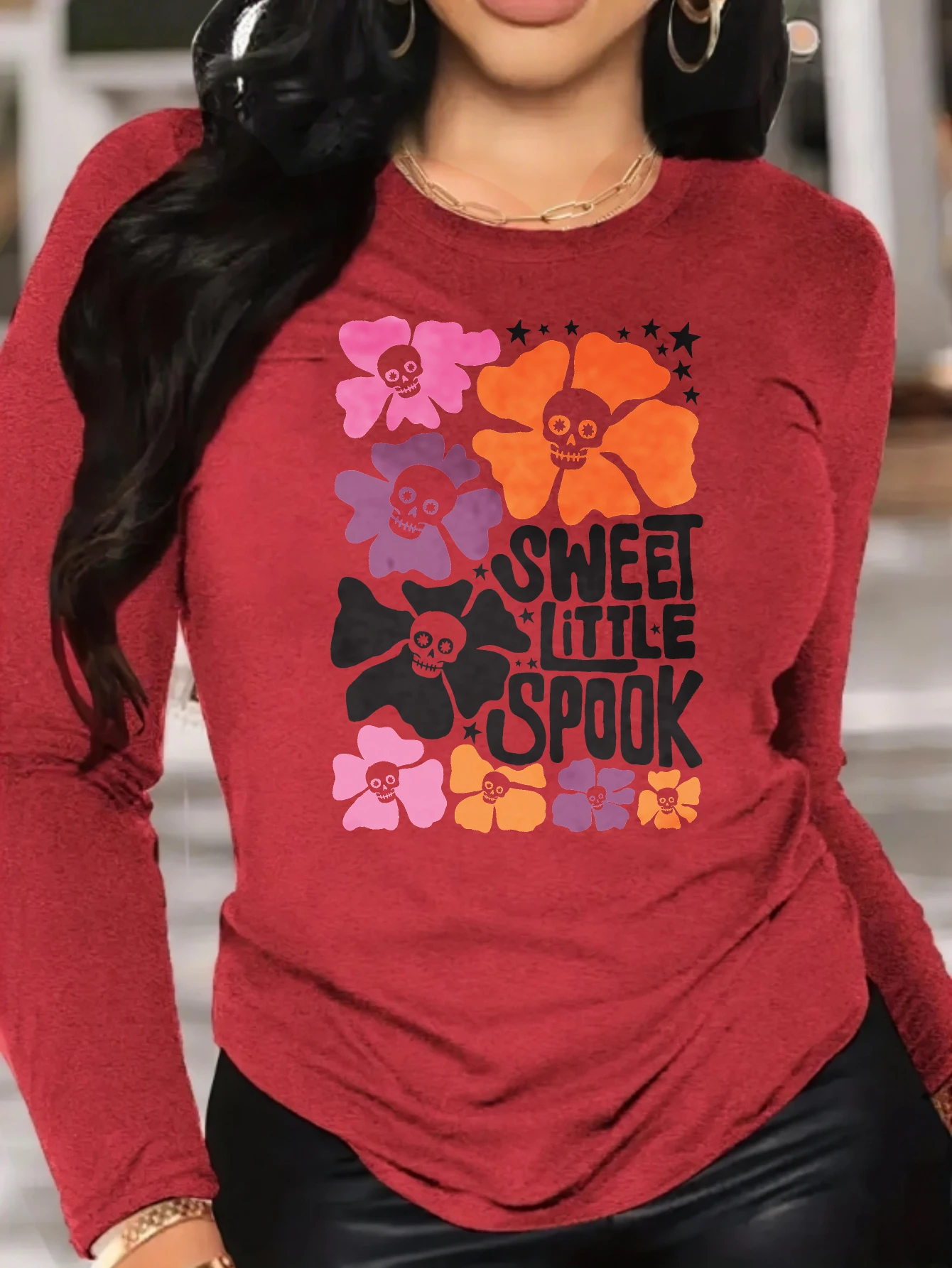 Boho Halloween Comfortable Cotton Tee Halloween Long Sleeve Shirt for Autumn Fashion Fun